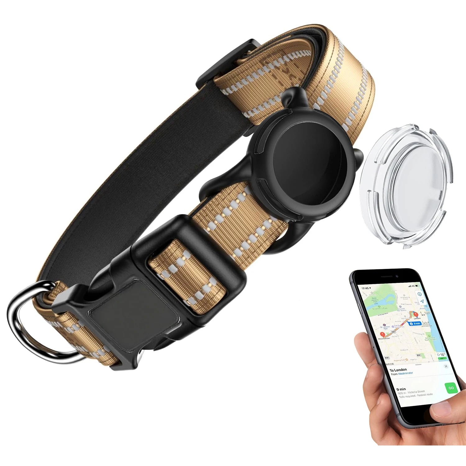 Waterproof Air Tag Dog Collar with AirTag Holder, Reflective Soft Padded & Safety Buckle, AirTag Pet Collar Adjustable for Dogs
