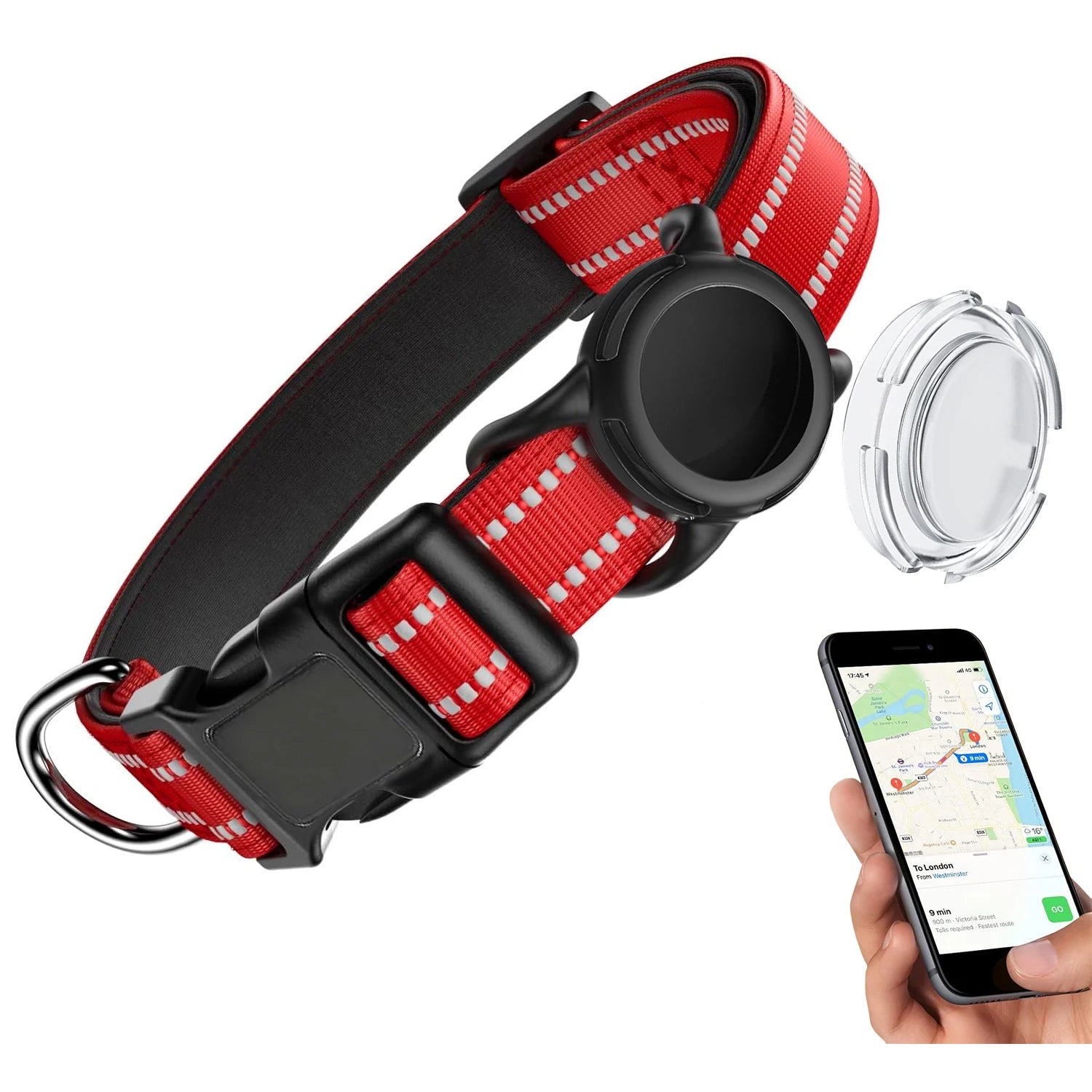 Waterproof Air Tag Dog Collar with AirTag Holder, Reflective Soft Padded & Safety Buckle, AirTag Pet Collar Adjustable for Dogs