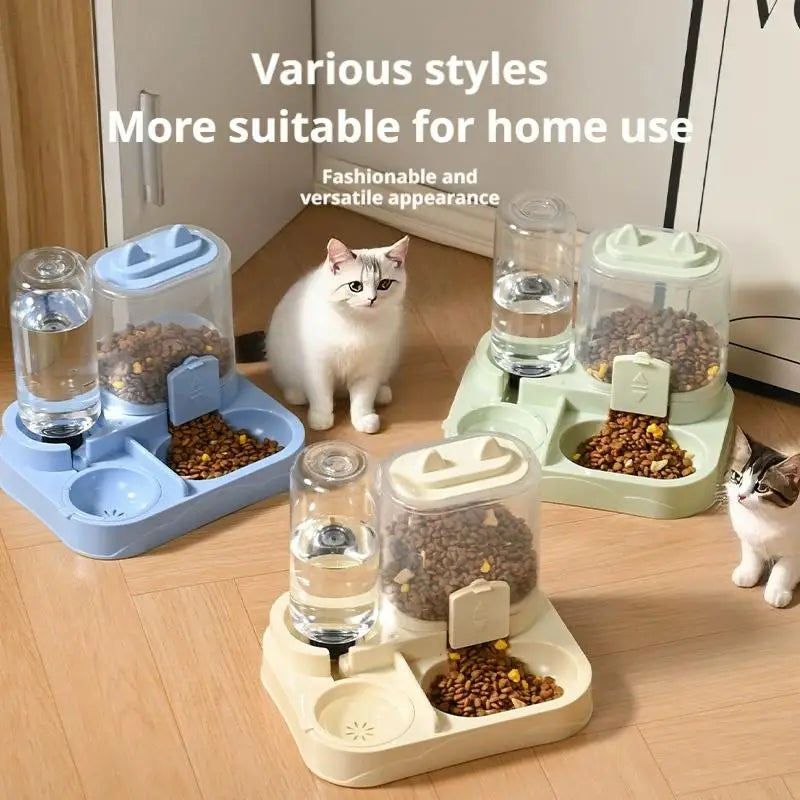 Cat Feeder Dual Food Bowl Automatic Feeder Dog Cat Food Bowl With Water Dispenser Pet Food Storage Dispenser Large Capacity