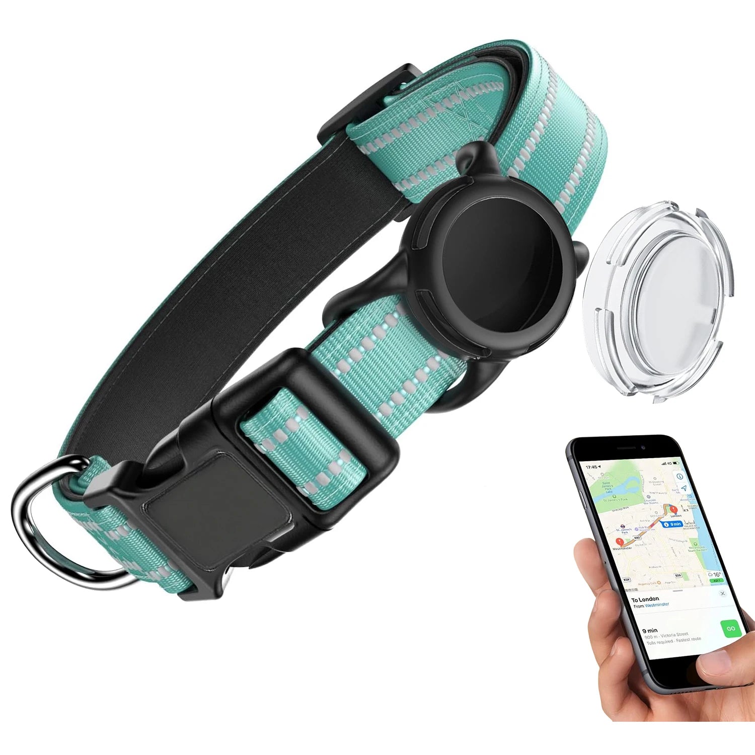 Waterproof Air Tag Dog Collar with AirTag Holder, Reflective Soft Padded & Safety Buckle, AirTag Pet Collar Adjustable for Dogs