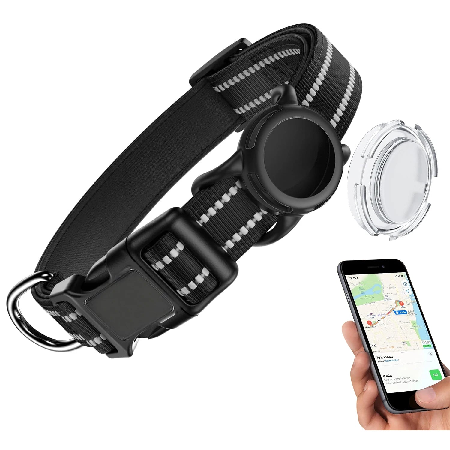 Waterproof Air Tag Dog Collar with AirTag Holder, Reflective Soft Padded & Safety Buckle, AirTag Pet Collar Adjustable for Dogs
