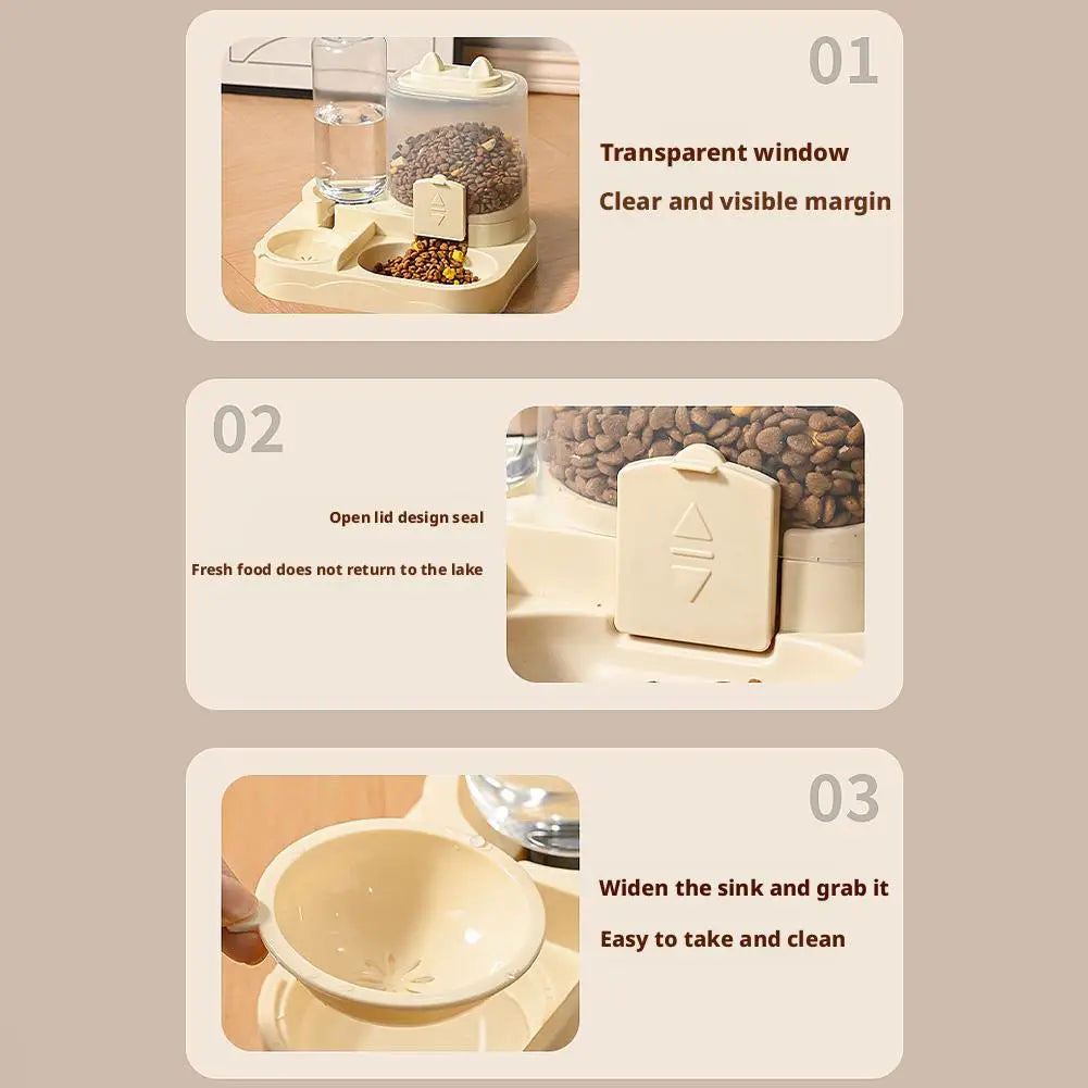 Cat Feeder Dual Food Bowl Automatic Feeder Dog Cat Food Bowl With Water Dispenser Pet Food Storage Dispenser Large Capacity