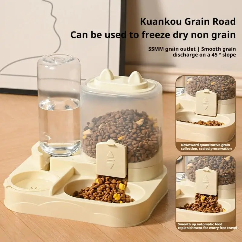Cat Feeder Dual Food Bowl Automatic Feeder Dog Cat Food Bowl With Water Dispenser Pet Food Storage Dispenser Large Capacity